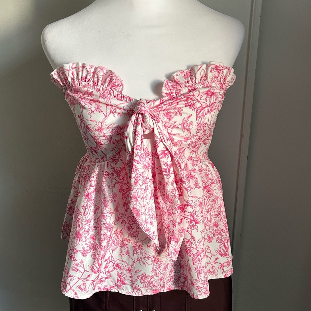 SHEIN Women's Floral Strapless Tie Front Peplum Boho Summer Bandeau Tube Top